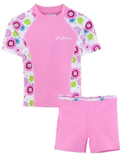 Tuga Sunwear 2 & 3 Piece Swim Sets|Fitted Rash Guard Set - Poppyberry
