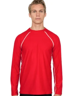 Tuga Sunwear Swim Shirts & Rash Guards|Men's Chlorine Resistant Long Sleeve Rash Guard - Red