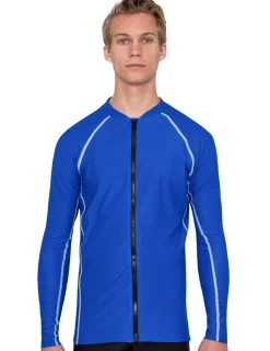 Tuga Sunwear Swim Shirts & Rash Guards|Men's Chlorine Resistant Long Sleeve Zip Rash Guard - Royal