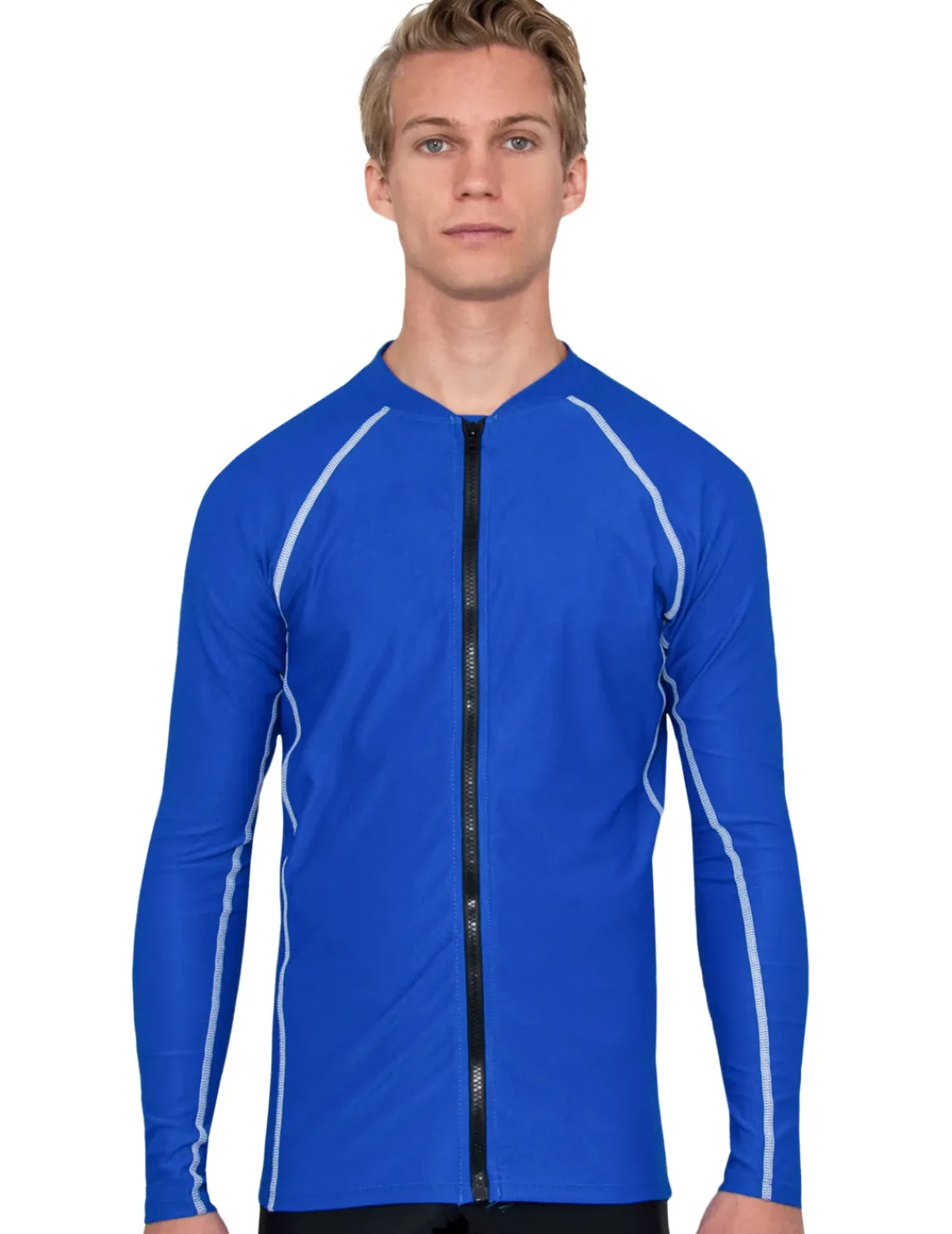 Tuga Sunwear Swim Shirts & Rash Guards|Men's Chlorine Resistant Long Sleeve Zip Rash Guard - Royal