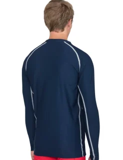 Tuga Sunwear Swim Shirts & Rash Guards|Men's Chlorine Resistant Long Sleeve Zip Rash Guard - Navy