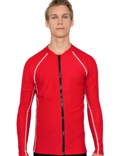Tuga Sunwear Swim Shirts & Rash Guards|Men's Chlorine Resistant Long Sleeve Zip Rash Guard - Red