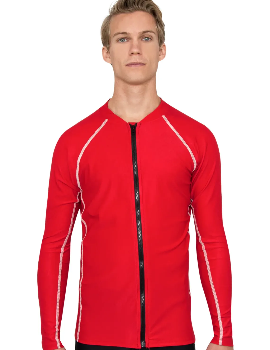 Tuga Sunwear Swim Shirts & Rash Guards|Men's Chlorine Resistant Long Sleeve Zip Rash Guard - Red