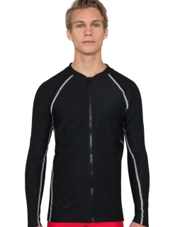 Tuga Sunwear Swim Shirts & Rash Guards|Men's Chlorine Resistant Long Sleeve Zip Rash Guard - Black