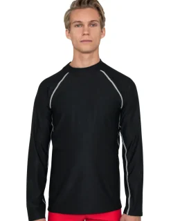 Tuga Sunwear Swim Shirts & Rash Guards|Men's Chlorine Resistant Long Sleeve Rash Guard - Black