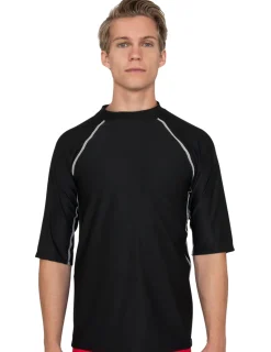 Tuga Sunwear Swim Shirts & Rash Guards|Men's Chlorine Resistant Short Sleeve Rash Guard - Black