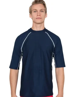 Tuga Sunwear Swim Shirts & Rash Guards|Men's Chlorine Resistant Short Sleeve Rash Guard - Navy