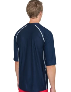 Tuga Sunwear Swim Shirts & Rash Guards|Men's Chlorine Resistant Short Sleeve Rash Guard - Navy