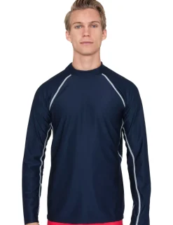 Tuga Sunwear Swim Shirts & Rash Guards|Men's Chlorine Resistant Long Sleeve Rash Guard - Navy