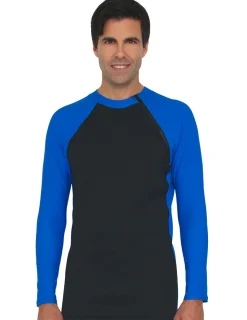Tuga Sunwear Thermal Wetsuit Tops|Men's Hybrid Thermal Zip Rash Guard - Black / Royal