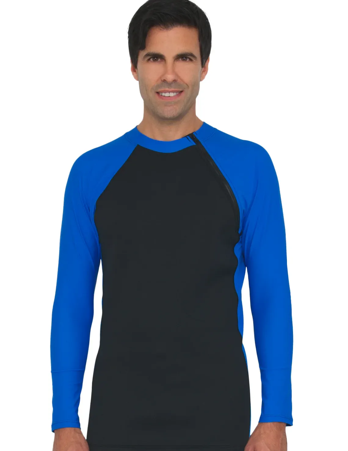 Tuga Sunwear Thermal Wetsuit Tops|Men's Hybrid Thermal Zip Rash Guard - Black / Royal