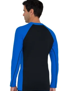 Tuga Sunwear Thermal Wetsuit Tops|Men's Hybrid Thermal Zip Rash Guard - Black / Royal