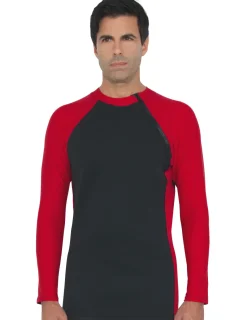 Tuga Sunwear Thermal Wetsuit Tops|Men's Hybrid Thermal Zip Rash Guard - Black / Red