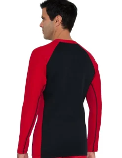 Tuga Sunwear Thermal Wetsuit Tops|Men's Hybrid Thermal Zip Rash Guard - Black / Red