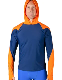 Tuga Sunwear Swim Shirts & Rash Guards|Men's Swim Crest Rash Guard with Relaxed Hoodie - Navy / Orange