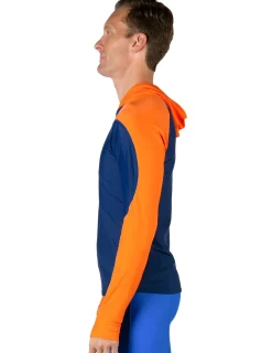 Tuga Sunwear Swim Shirts & Rash Guards|Men's Swim Crest Rash Guard with Relaxed Hoodie - Navy / Orange