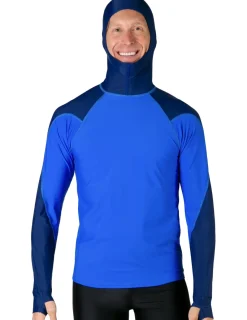 Tuga Sunwear Swim Shirts & Rash Guards|Men's Swim Crest Rash Guard with Fitted Hoodie - Royal / Navy