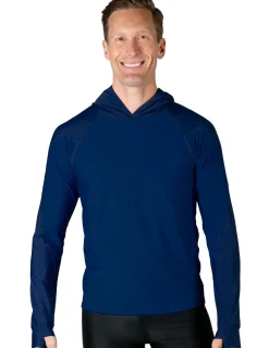Tuga Sunwear Swim Shirts & Rash Guards|Men's Swim Crest Rash Guard Relaxed Hoodie - Navy