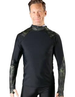 Tuga Sunwear Swim Shirts & Rash Guards|Men's Swim Crest Rash Guard with Fitted Hoodie - Green Camo