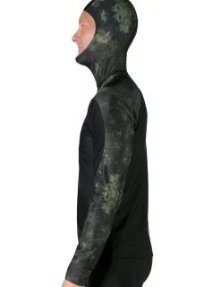 Tuga Sunwear Swim Shirts & Rash Guards|Men's Swim Crest Rash Guard with Fitted Hoodie - Green Camo