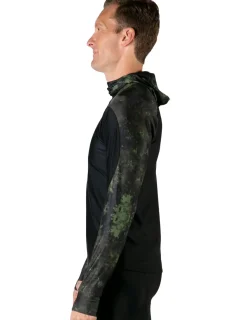 Tuga Sunwear Swim Shirts & Rash Guards|Men's Swim Crest Rash Guard with Fitted Hoodie - Green Camo