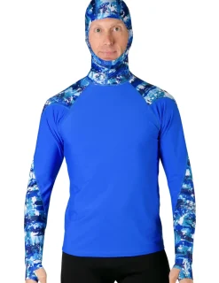 Tuga Sunwear Swim Shirts & Rash Guards|Men's Swim Crest Rash Guard with Fitted Hoodie - Blue Camo