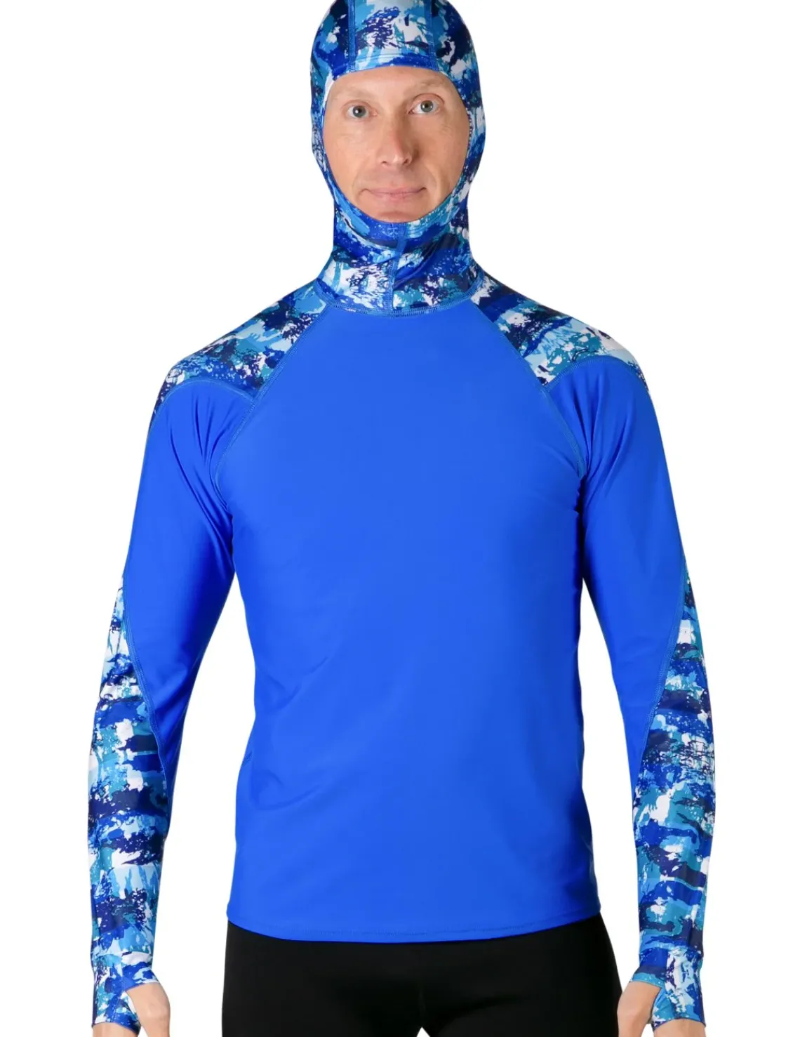 Tuga Sunwear Swim Shirts & Rash Guards|Men's Swim Crest Rash Guard with Fitted Hoodie - Blue Camo