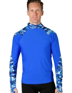 Tuga Sunwear Swim Shirts & Rash Guards|Men's Swim Crest Rash Guard with Fitted Hoodie - Blue Camo