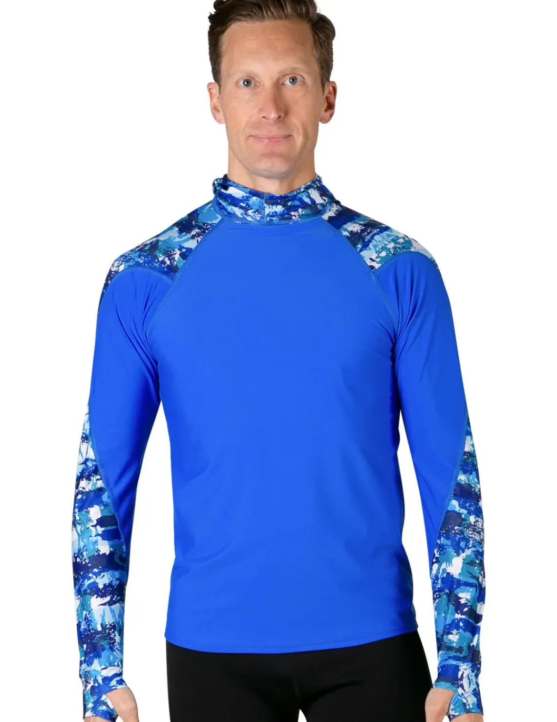 Tuga Sunwear Swim Shirts & Rash Guards|Men's Swim Crest Rash Guard with Fitted Hoodie - Blue Camo