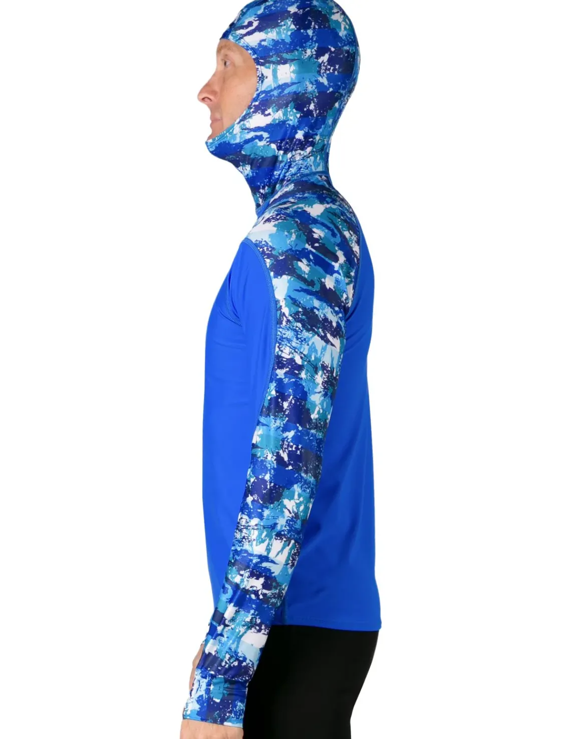 Tuga Sunwear Swim Shirts & Rash Guards|Men's Swim Crest Rash Guard with Fitted Hoodie - Blue Camo