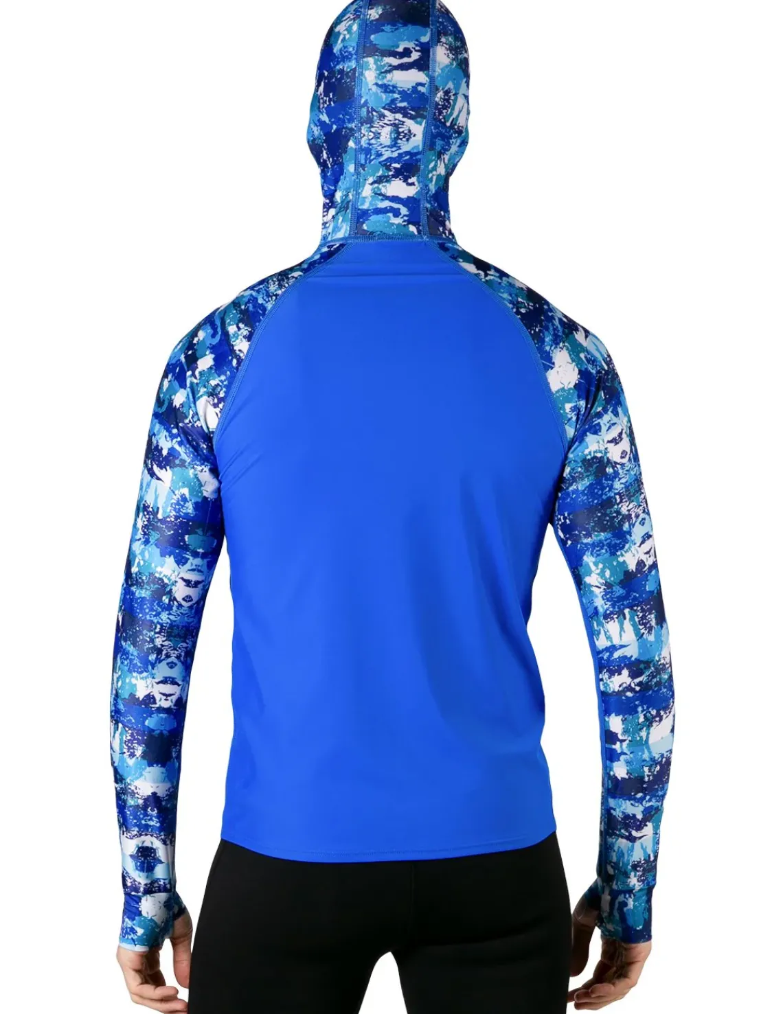 Tuga Sunwear Swim Shirts & Rash Guards|Men's Swim Crest Rash Guard with Fitted Hoodie - Blue Camo