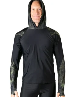 Tuga Sunwear Swim Shirts & Rash Guards|Men's Swim Crest Rash Guard with Relaxed Hoodie - Green Camo