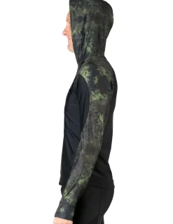 Tuga Sunwear Swim Shirts & Rash Guards|Men's Swim Crest Rash Guard with Relaxed Hoodie - Green Camo