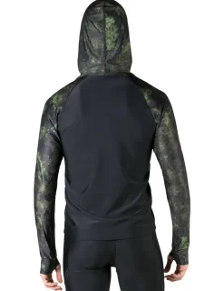 Tuga Sunwear Swim Shirts & Rash Guards|Men's Swim Crest Rash Guard with Relaxed Hoodie - Green Camo