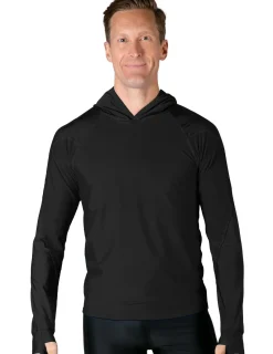 Tuga Sunwear Swim Shirts & Rash Guards|Men's Swim Crest Rash Guard with Relaxed Hoodie - Black