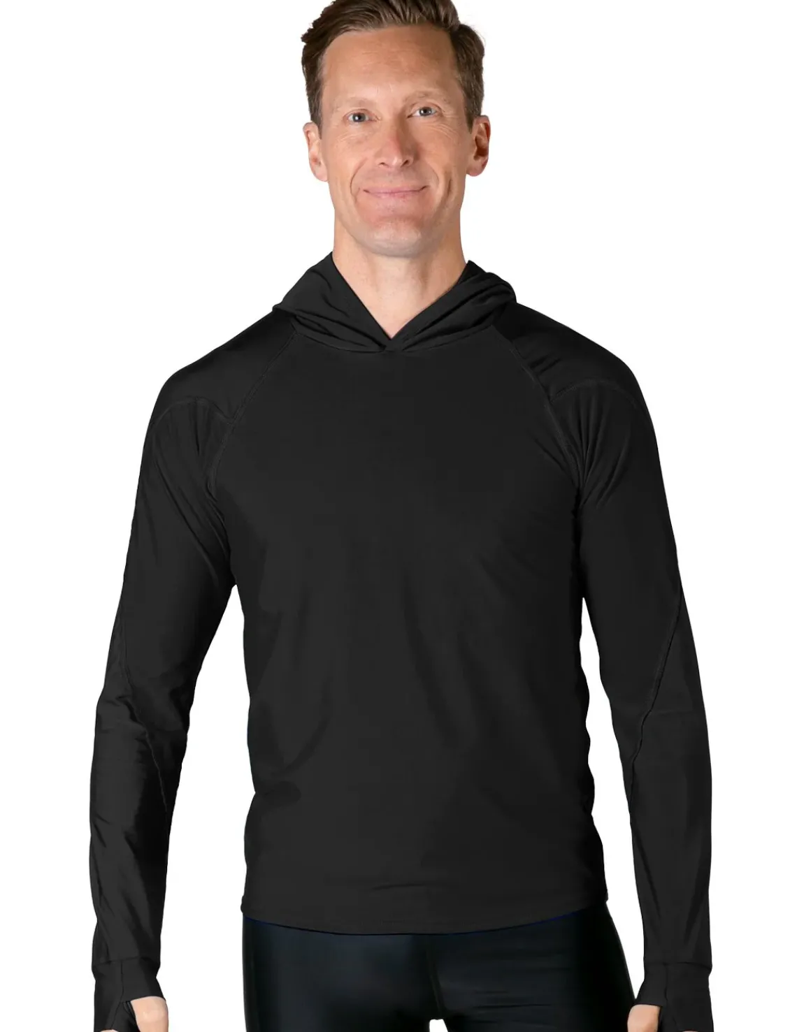Tuga Sunwear Swim Shirts & Rash Guards|Men's Swim Crest Rash Guard with Relaxed Hoodie - Black