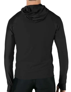Tuga Sunwear Swim Shirts & Rash Guards|Men's Swim Crest Rash Guard with Relaxed Hoodie - Black