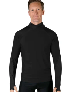 Tuga Sunwear Swim Shirts & Rash Guards|Men's Swim Crest Rash Guard with Fitted Hoodie - Black