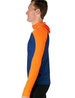 Tuga Sunwear Swim Shirts & Rash Guards|Men's Swim Crest Rash Guard with Fitted Hoodie - Navy / Orange