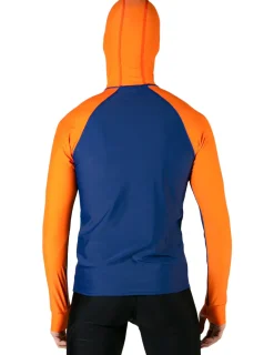 Tuga Sunwear Swim Shirts & Rash Guards|Men's Swim Crest Rash Guard with Fitted Hoodie - Navy / Orange