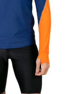 Tuga Sunwear Swim Shirts & Rash Guards|Men's Swim Crest Rash Guard with Fitted Hoodie - Navy / Orange