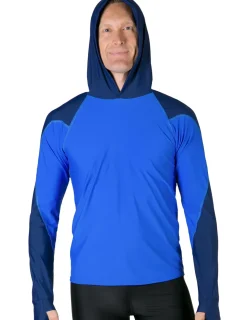 Tuga Sunwear Swim Shirts & Rash Guards|Men's Swim Crest Rash Guard Relaxed Hoodie - Royal / Navy