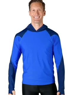 Tuga Sunwear Swim Shirts & Rash Guards|Men's Swim Crest Rash Guard Relaxed Hoodie - Royal / Navy