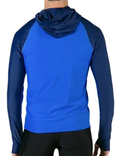 Tuga Sunwear Swim Shirts & Rash Guards|Men's Swim Crest Rash Guard Relaxed Hoodie - Royal / Navy