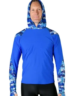 Tuga Sunwear Swim Shirts & Rash Guards|Men's Swim Crest Rash Guard with Relaxed Hoodie - Blue Camo