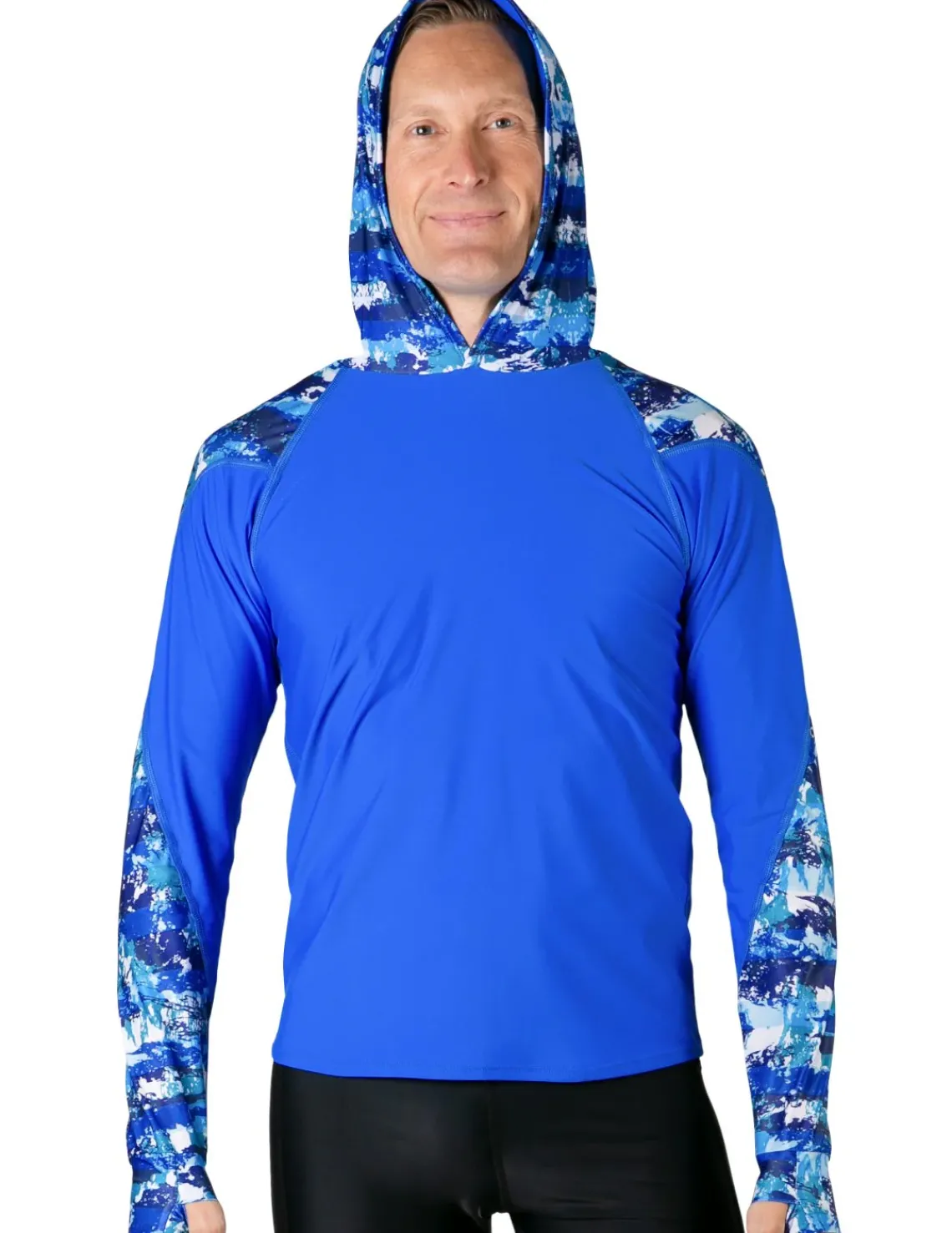 Tuga Sunwear Swim Shirts & Rash Guards|Men's Swim Crest Rash Guard with Relaxed Hoodie - Blue Camo