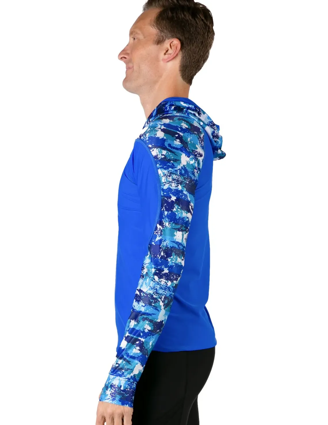 Tuga Sunwear Swim Shirts & Rash Guards|Men's Swim Crest Rash Guard with Relaxed Hoodie - Blue Camo
