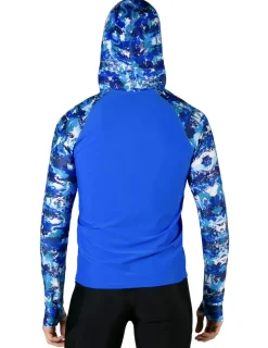 Tuga Sunwear Swim Shirts & Rash Guards|Men's Swim Crest Rash Guard with Relaxed Hoodie - Blue Camo