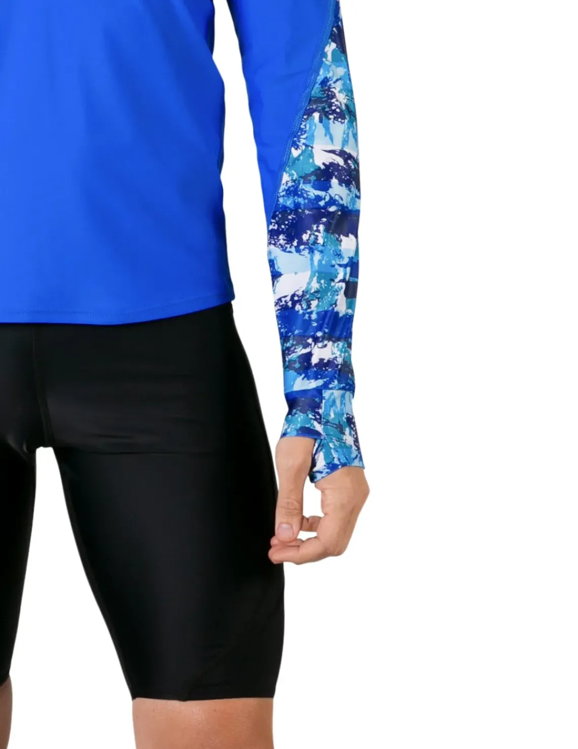 Tuga Sunwear Swim Shirts & Rash Guards|Men's Swim Crest Rash Guard with Relaxed Hoodie - Blue Camo