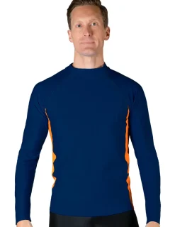 Tuga Sunwear Swim Shirts & Rash Guards|Men's Swim Performance Long Sleeve Rash Guard - Navy / Orange